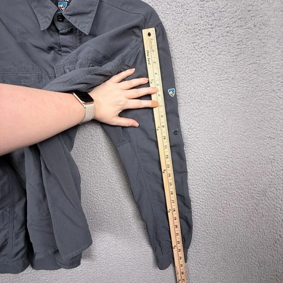 Kuhl Shirt Mens M Gray Invoke Performance Button Up Roll Tab Hike Camp Outdoor - Picture 13 of 15
